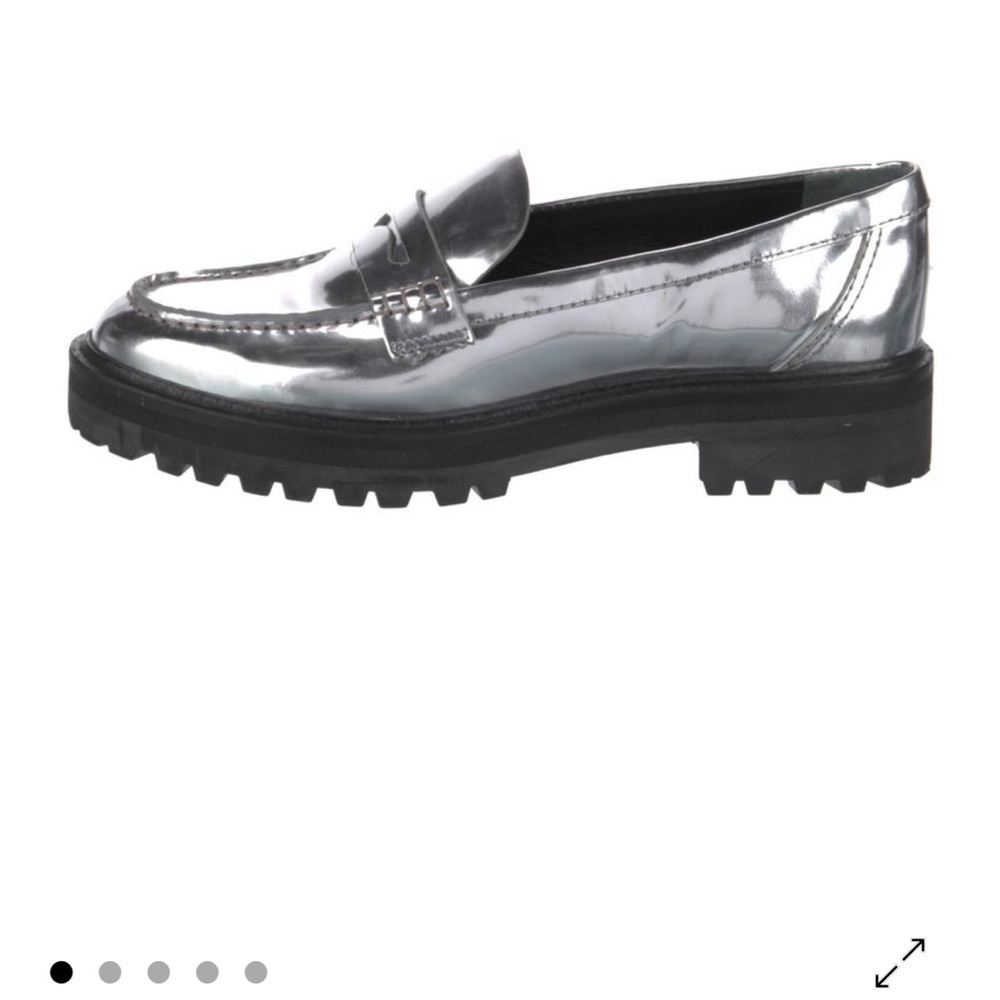 Reformation Patent Silver Loafers, Size 8